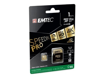 Carte mémoire micro SD Emtec SpeedIN' PRO - Carte mémoire flash (adaptateur SD inclus(e)) - 1 To - A2 / Video Class V30 / UHS-I U3 / Class10 - microSDXC UHS-I