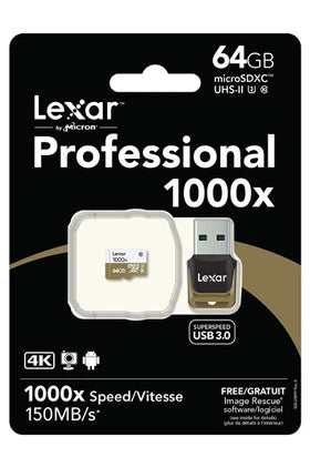 Carte mémoire micro SD Lexar PROFESSIONAL 1000x MICRO SDXC 64 Go